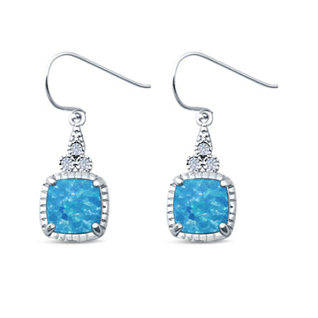 Drop Dangle Earrings Cushion Cut Lab Created Blue Opal 925 Sterling Silver (15mm)